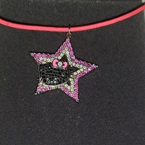 Y2K Swarovski Sanrio Hello Kitty Star Charm Pink cord necklace